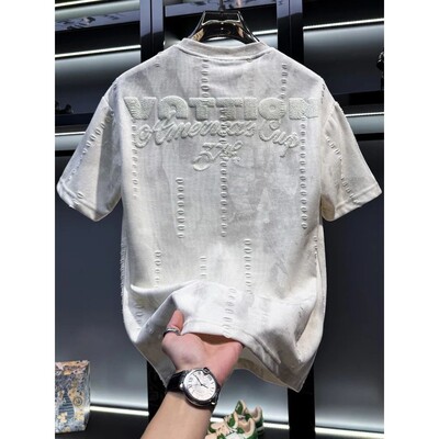 Loose Fit Men's T-irt ort Sve Letter Print Faion Summer Casu