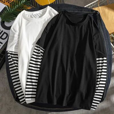 New Harajuku Black White Striped Y2K Long Sleeve Solid Color
