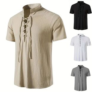 Shirt Short Lightweight Brea Linen Retro Cotton Men Sleeve