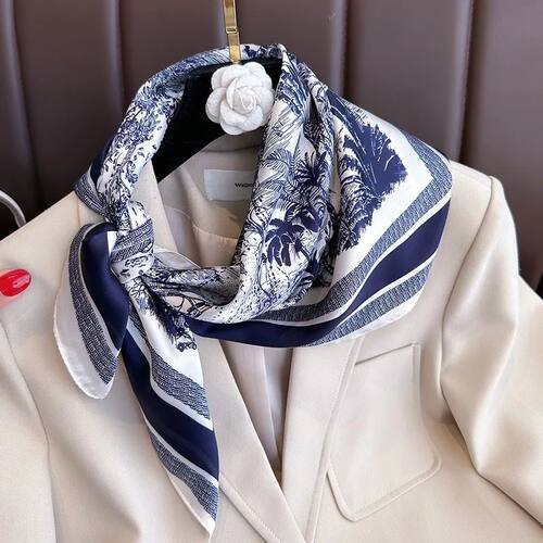 1pcs 70cm Plant-printed Scarf Women Simulated Silk Elegant a