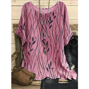 Loose Print Size Leaves Shirts Top Casual 8XL 1XL Plus Women