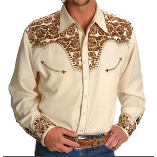 Shirt Western Cowboy Mens Hawaiian Sleeve Denim Shirts Long