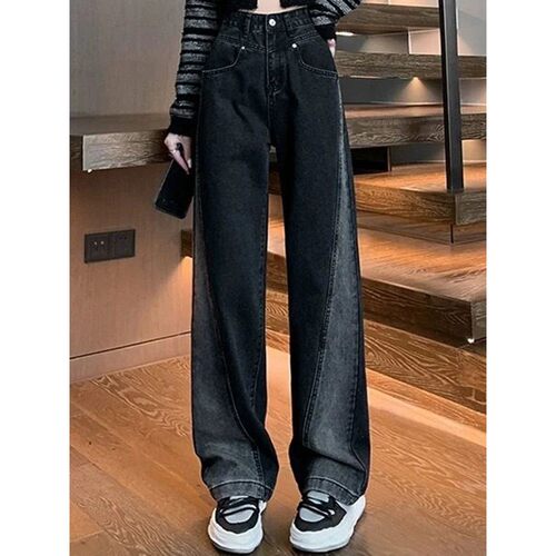 Woman High Waist Jeans Lady American High Street Patchwork S