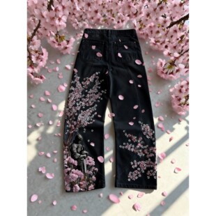 Fallen Knight Cherry Y2k Embroidery Baggy Blossom Vintage