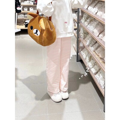 Cute Y2K Striped Pants Women Kawaii Sweet Harajuku Fleece Sp