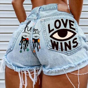 Shorts Pattern High Summer 2022 Denim Women Graffiti Eye
