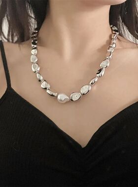 Vintage Silver-plate Geometric Exaggerated Artificial Pearl