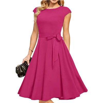 Summertime Dress Sleeveless Cinchable Waistline Dress Round
