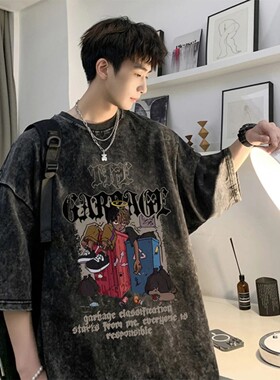 Retro Hiphop Waed T-irt Men's ort Sve Summer American West C