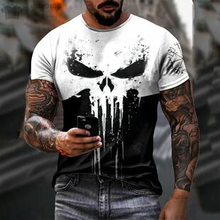 Shi Shirt Military Patriotic Print Neck Men Skull