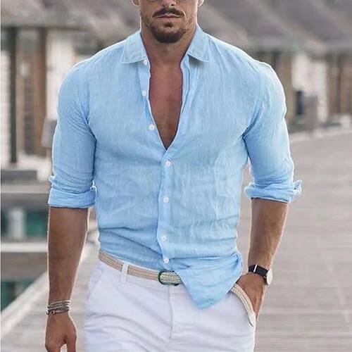 Elegant men's cotton linen long sleeve fashion casual shirt