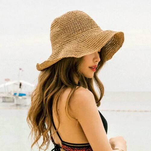 Womens Floppy Straw Sun Hat Foldable Packable Roll up Wide B