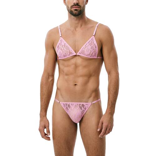 Men's Sexy Bra Underwear Sets Men Belt Lace Lingerie BDSM Ch