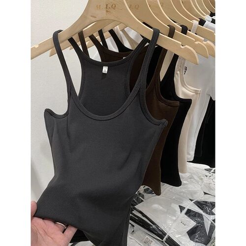 zjaiss Solid Color Basic Ribbed Knitted Tank Top Women Summe
