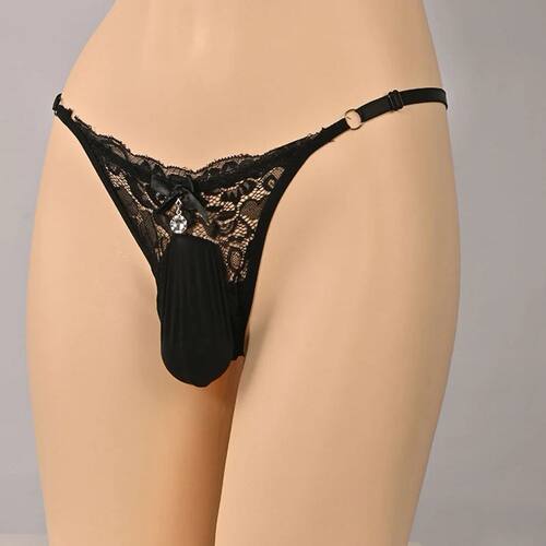 Men Sissy Lingerie Sheer Lace Thong Panties Ball Pouch G-Str