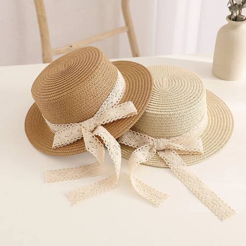Cute Bow Lace Girls Straw Hat Spring Summer Breathable Sunsh
