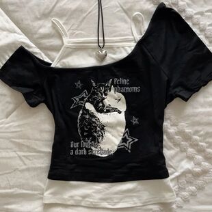 Brief Y2K Stil Asthetische Fledermaus zweitelige Shir Goth