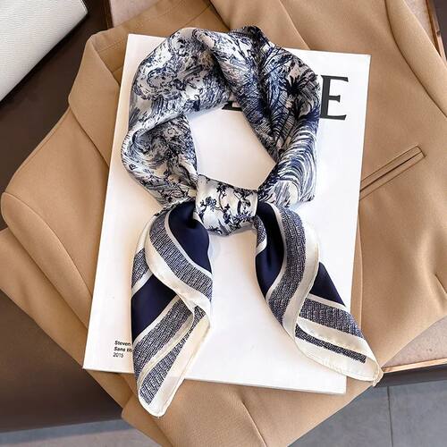 Luxury Floral Print Silk Square Scarf Women Soft Satin Kerch