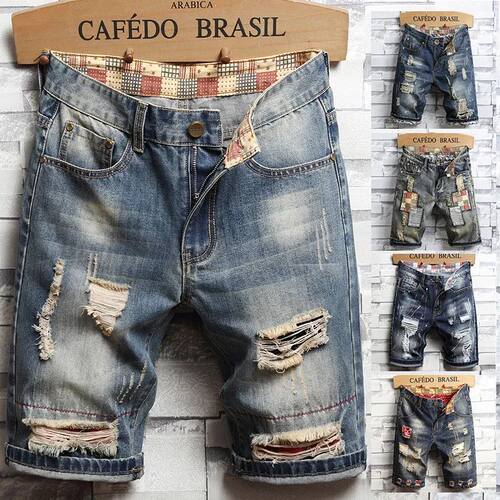 Summer Clothes New Men Vintage Ripped Short Jeans Streetwear