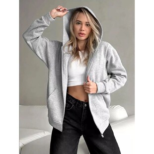 Zipper Hoodies Hooded Size Swea Fleece Solid Warm Plus Women