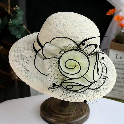 2024 New Fashion Elegant Breathable lace flower Church Hat F