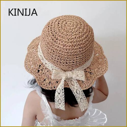 Children Straw Hat Summer Bucket Hat Lace Bow Baby Hat Panam