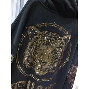 Zip for Tiger Women Hoodies Rhinestones Size Vibrant Plus