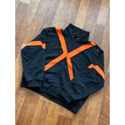 Vintage Black Orange X Stripe Zip Up Jacket Gothic Streetwea