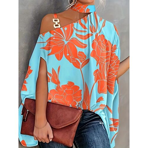 Plus Size Sexy Halter Loose Blouse Tops Women's Elegant Prin