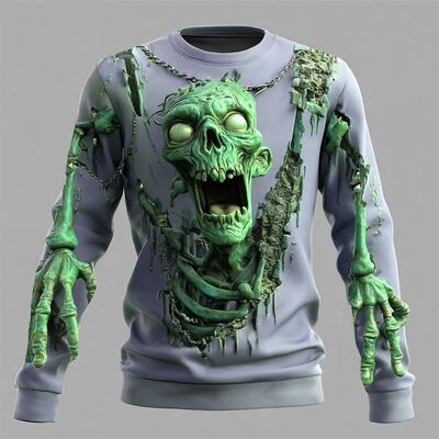 Fall Halloween Pumpkin Print Men's Long Sleeve Sweaters Hip