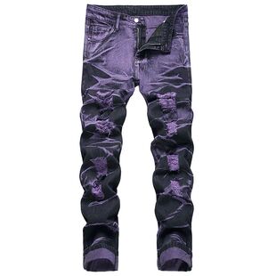 Ripped Jeans Version Purple Korean Black Street Retro High