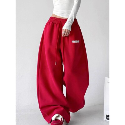 Streetwear Red Sweatpants Women High Waist Y2K Vintage Lette