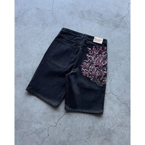 New Men Black Floral Print Denim Shorts Unique Creative Desi