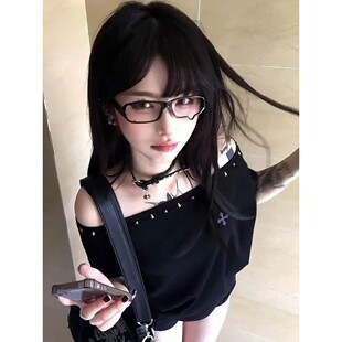 Sleev Off Short shirt Women Cross Shoulder Black Seeslim