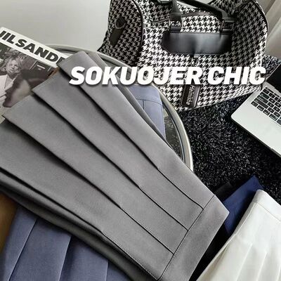 2024 New Vintage Dark Grey Mini Skirts Women Ruffles Pleated