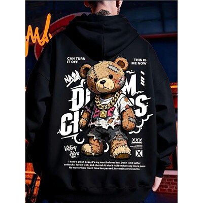 American Men's New Autumn Teddy Bear Letter Graffiti Print C