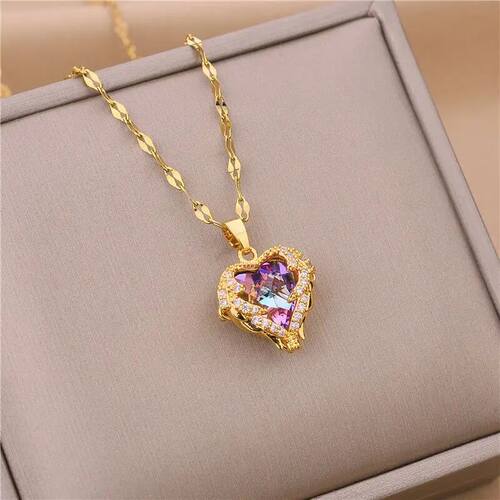 Top Luxury Colorful Crystal Ocean Heart Pendant Necklace For