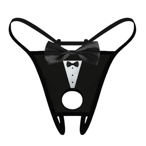 Men's Sexy Bow Decoration Thong Underwear with Fun Printed B