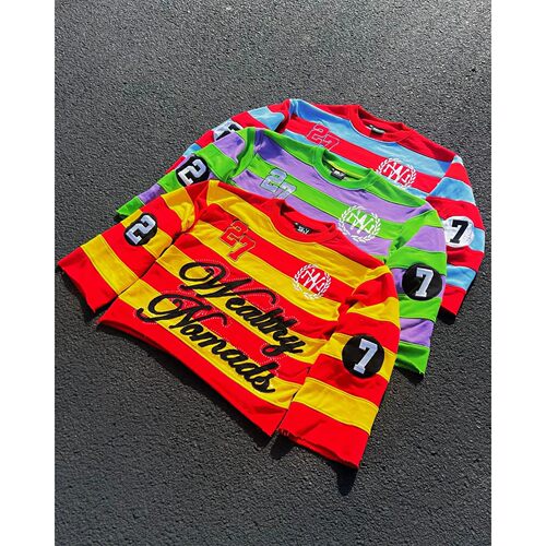 Y2k Harajuku Men Women Hip Hop Stripe Splice Long Sleeved T
