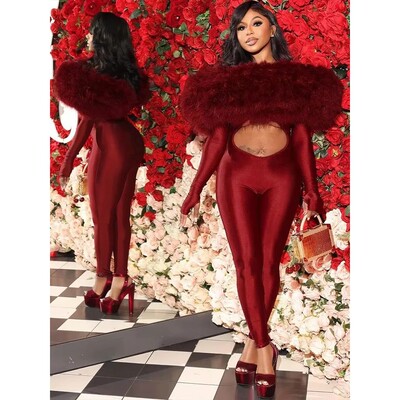 Weird Puss Furry Slash Neck Jumpsuits Woman Luxury Hipster P