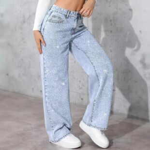 Jeans with Elegant Rhinestone Women Star Desig Fashionable