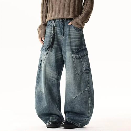 Autumn Men's Hip Hop Fashion Pockets Baggy Jeans High Street