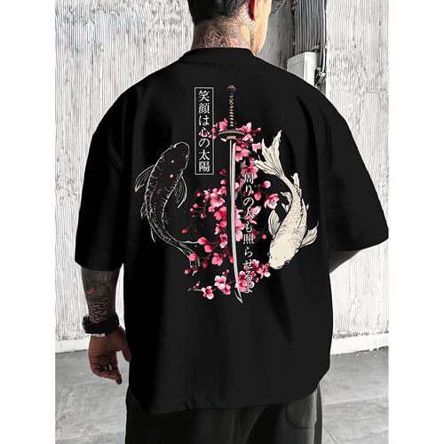 Japanese Cherry Blossom Print 100% Cotton Men Woment T-shirt