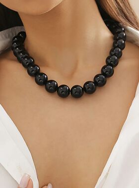 KunJoe Minimalist Black Acrylic Beaded Choker Necklace for W