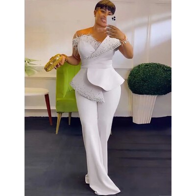 High Waist Strapless Jumpsuit Rivet Collar Lady Evening and