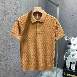 Thin Knitte Polo end Ice High Shirts Plaid Summer Silk Men