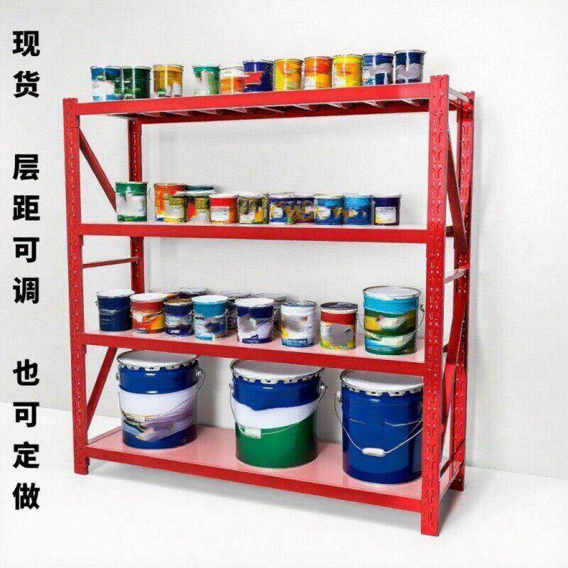 红色油漆货架涂料专卖店货架红色架子红色多层置物架红色消防货架