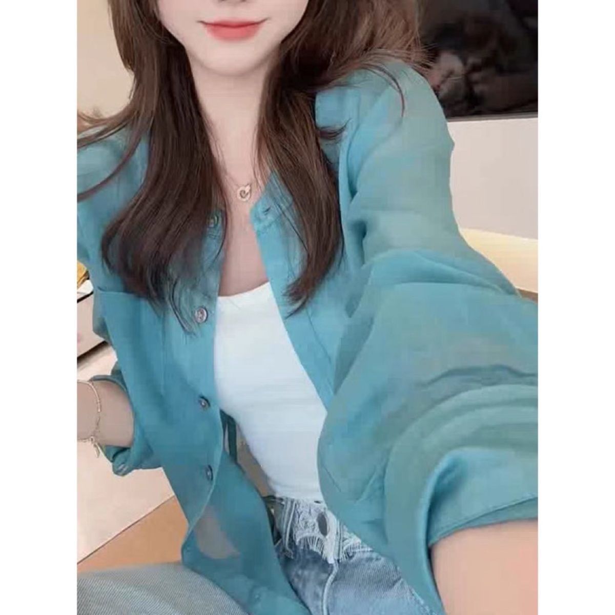 新款慵懒风宽松长袖防晒上衣