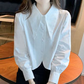 衬衫 冠幂2023秋季 上衣女设计感小众时髦洋气长袖 别致尖领短款 时尚