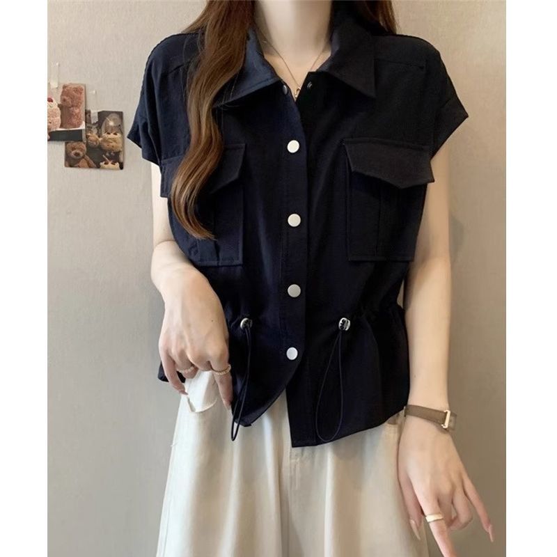 夏季胖妹妹显瘦抽绳休闲上衣